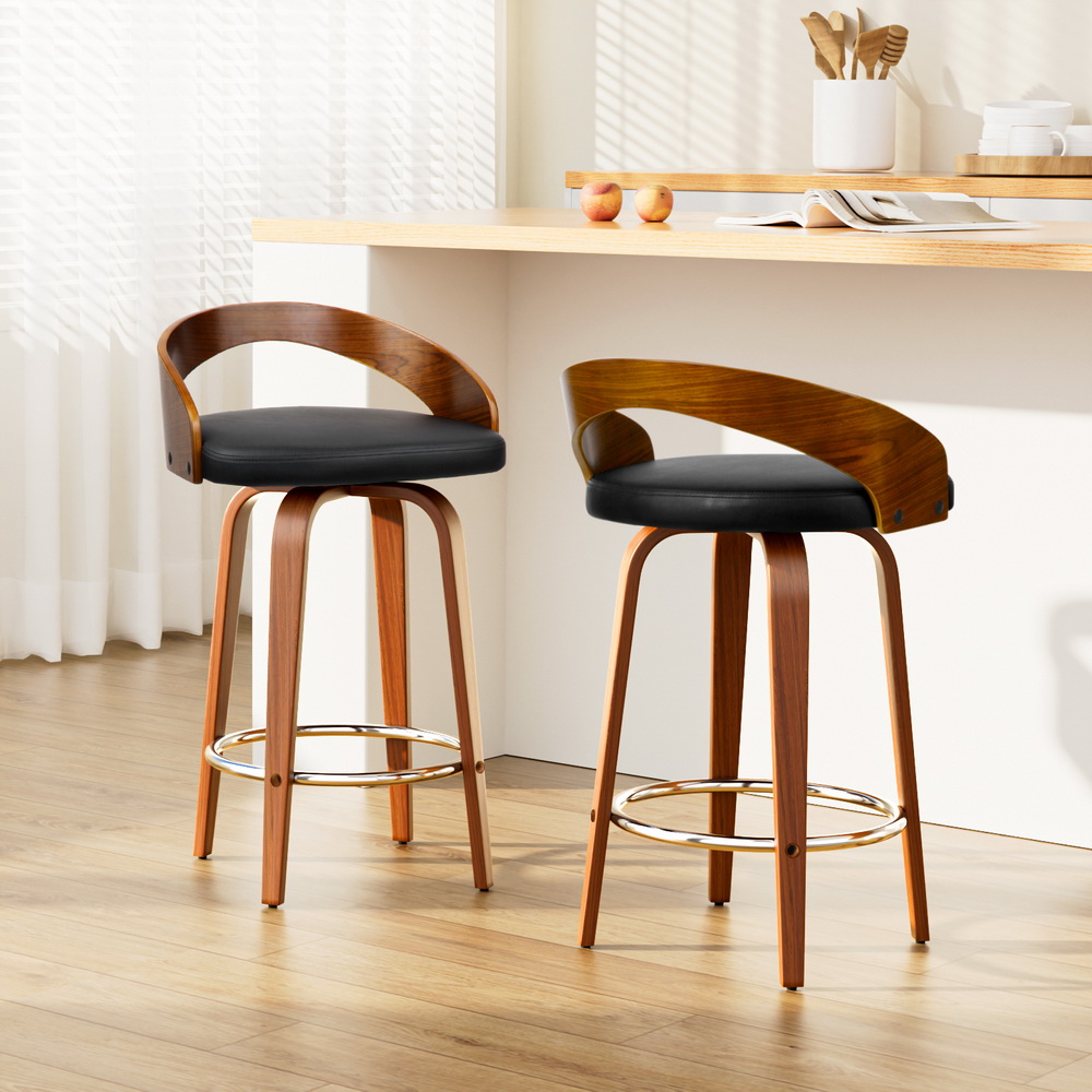 Artiss Bar Stools Walnut Wood Black, Set of 2 or 4