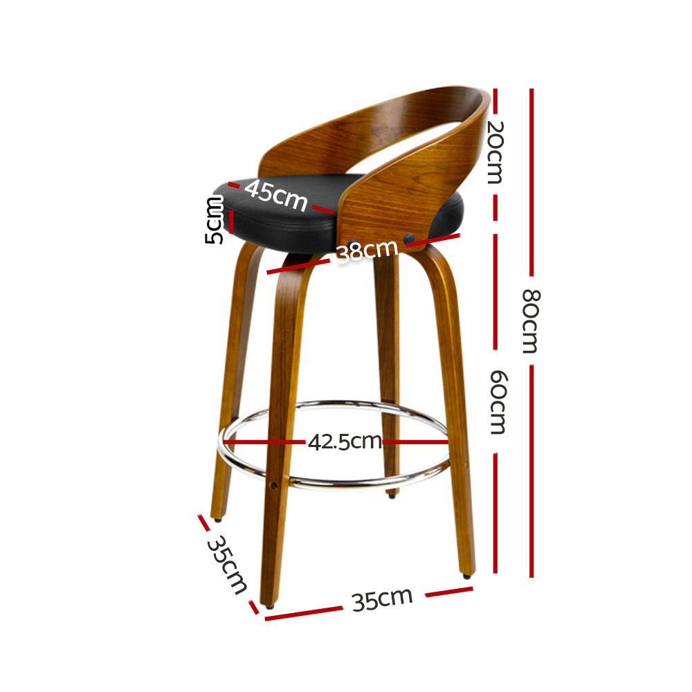 Artiss Bar Stools Walnut Wood Black, Set of 2 or 4 view 2