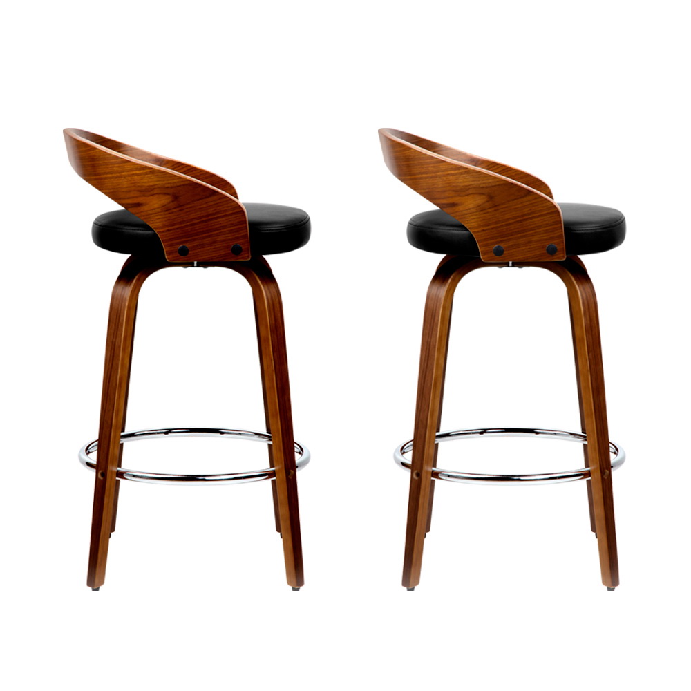 Artiss Bar Stools Walnut Wood Black, Set of 2 or 4 view 3