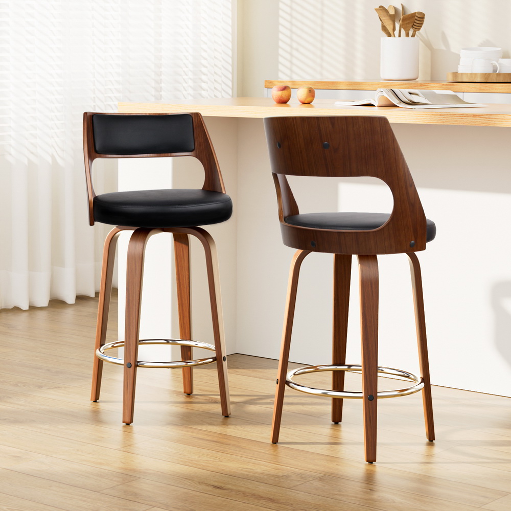 Artiss Bar Stools Walnut Leather, 65 or 76cm, Set of 2 or 4