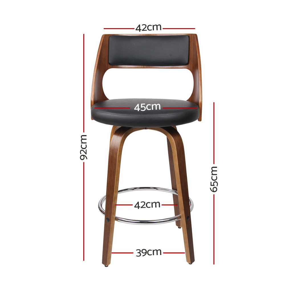 Artiss Bar Stools Walnut Leather, 65 or 76cm, Set of 2 or 4 view 2