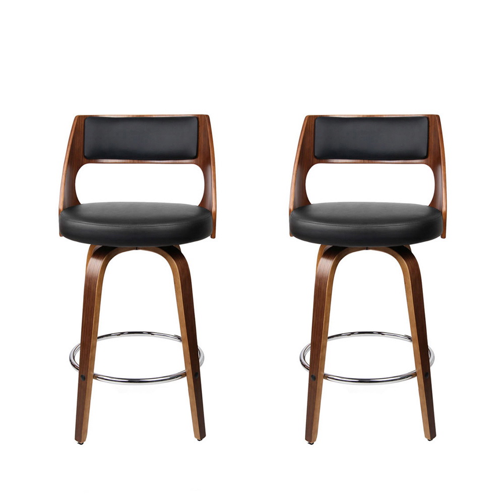 Artiss Bar Stools Walnut Leather, 65 or 76cm, Set of 2 or 4 view 3
