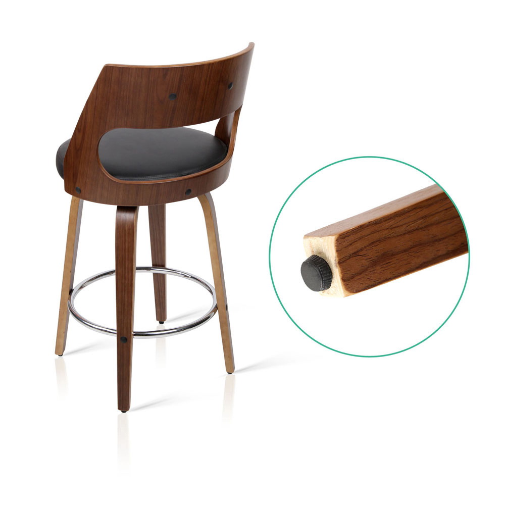 Artiss Bar Stools Walnut Leather, 65 or 76cm, Set of 2 or 4 view 5