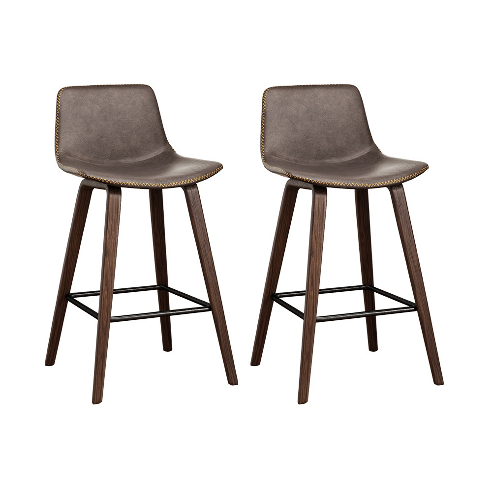Artiss Bentwood 2x Bar Stools Walnut Leather Seat