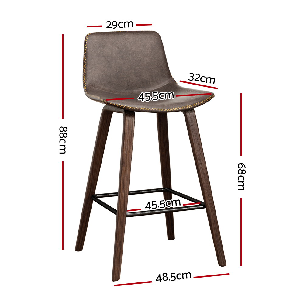 Artiss Bentwood 2x Bar Stools Walnut Leather Seat view 2
