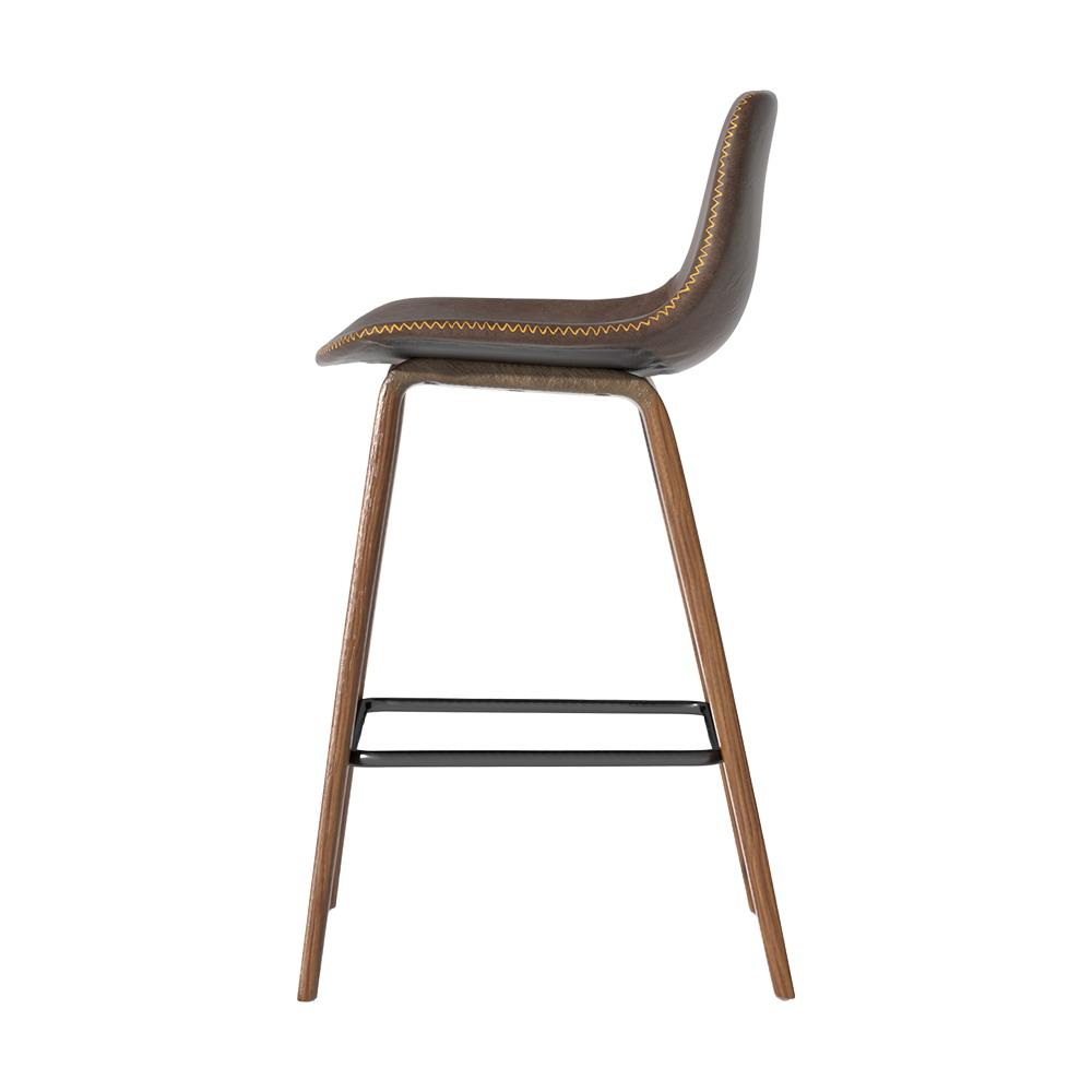 Artiss Bentwood 2x Bar Stools Walnut Leather Seat view 4