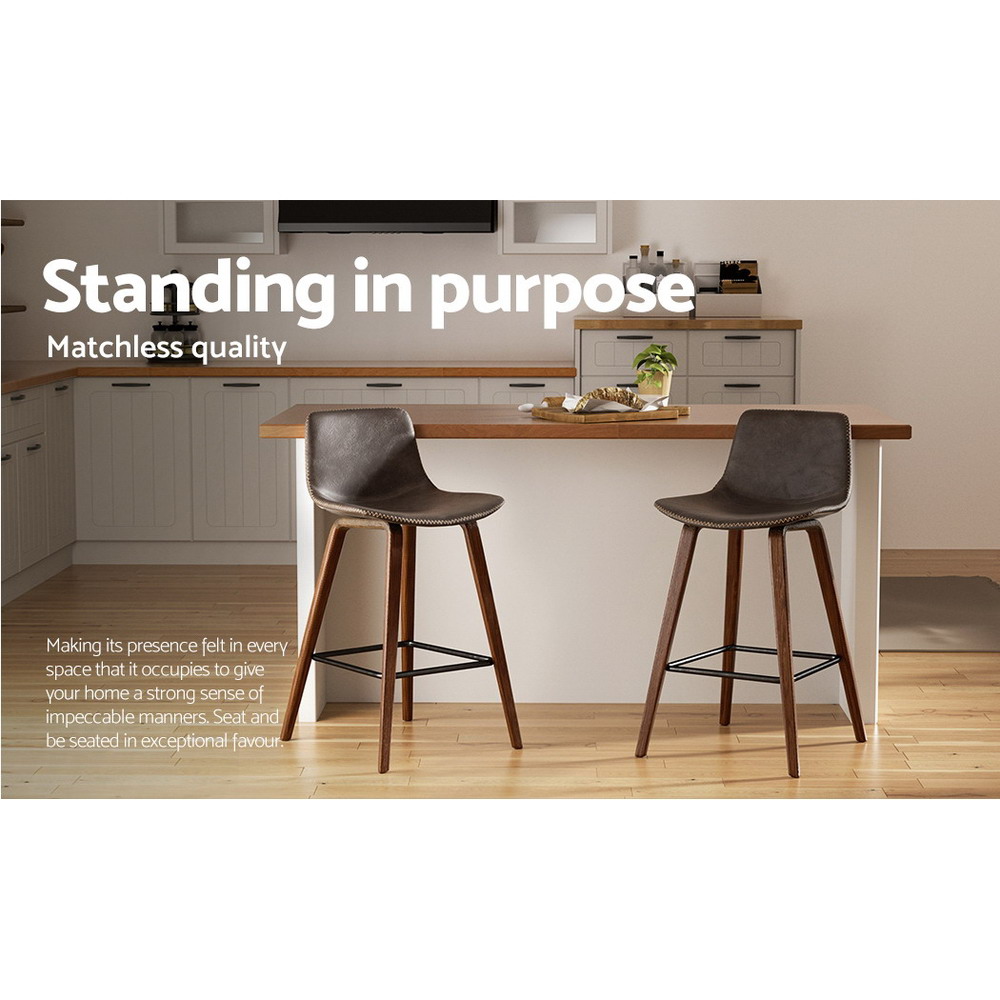 Artiss Bentwood 2x Bar Stools Walnut Leather Seat view 5