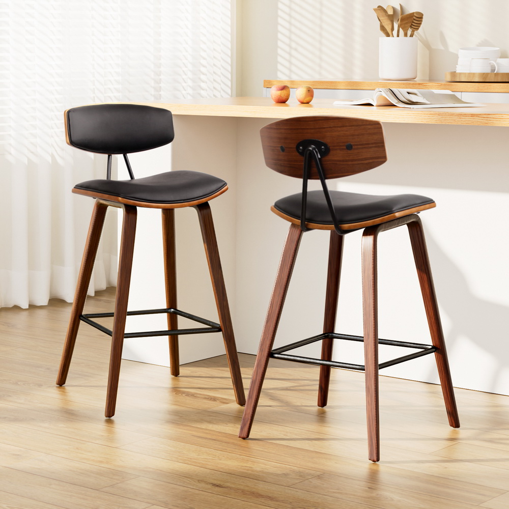 Artiss Bentwood Bar Stools Walnut Leather, Set of 2 or 4