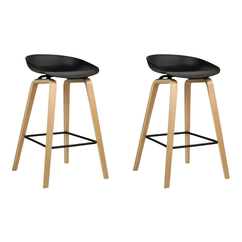 Artiss 2x Wooden Bar Stools with Metal Footrest