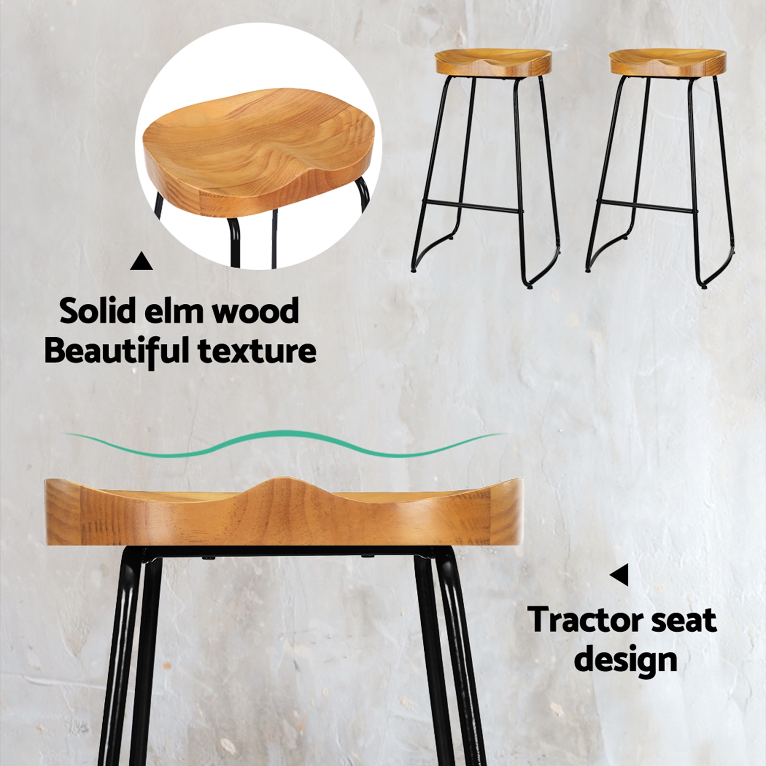 Artiss Bar Stools Vintage Pine Wood view 5