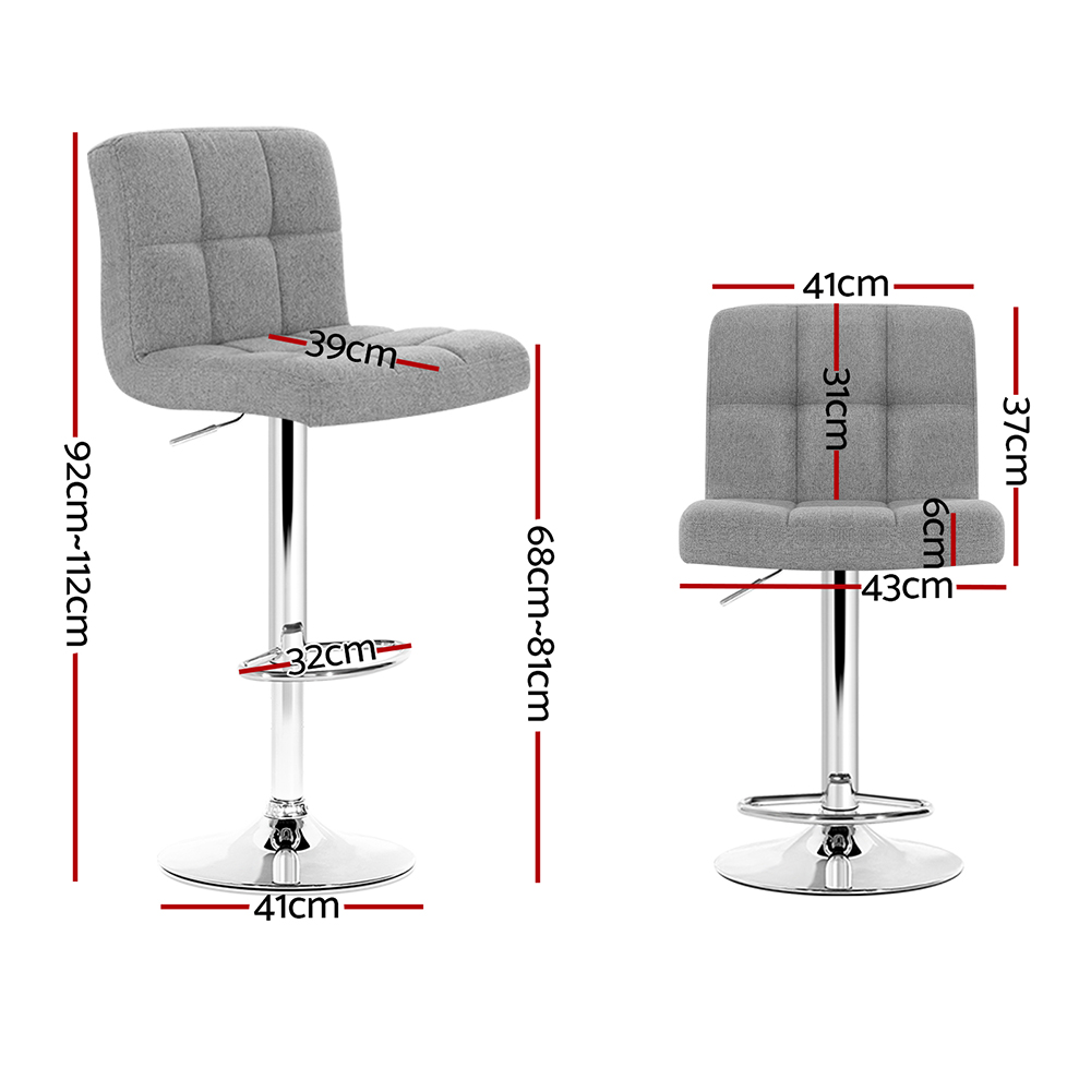 Artiss Bar Stools Gas Lift Fabric Grey view 2