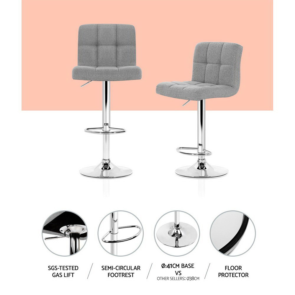 Artiss Bar Stools Gas Lift Fabric Grey view 4