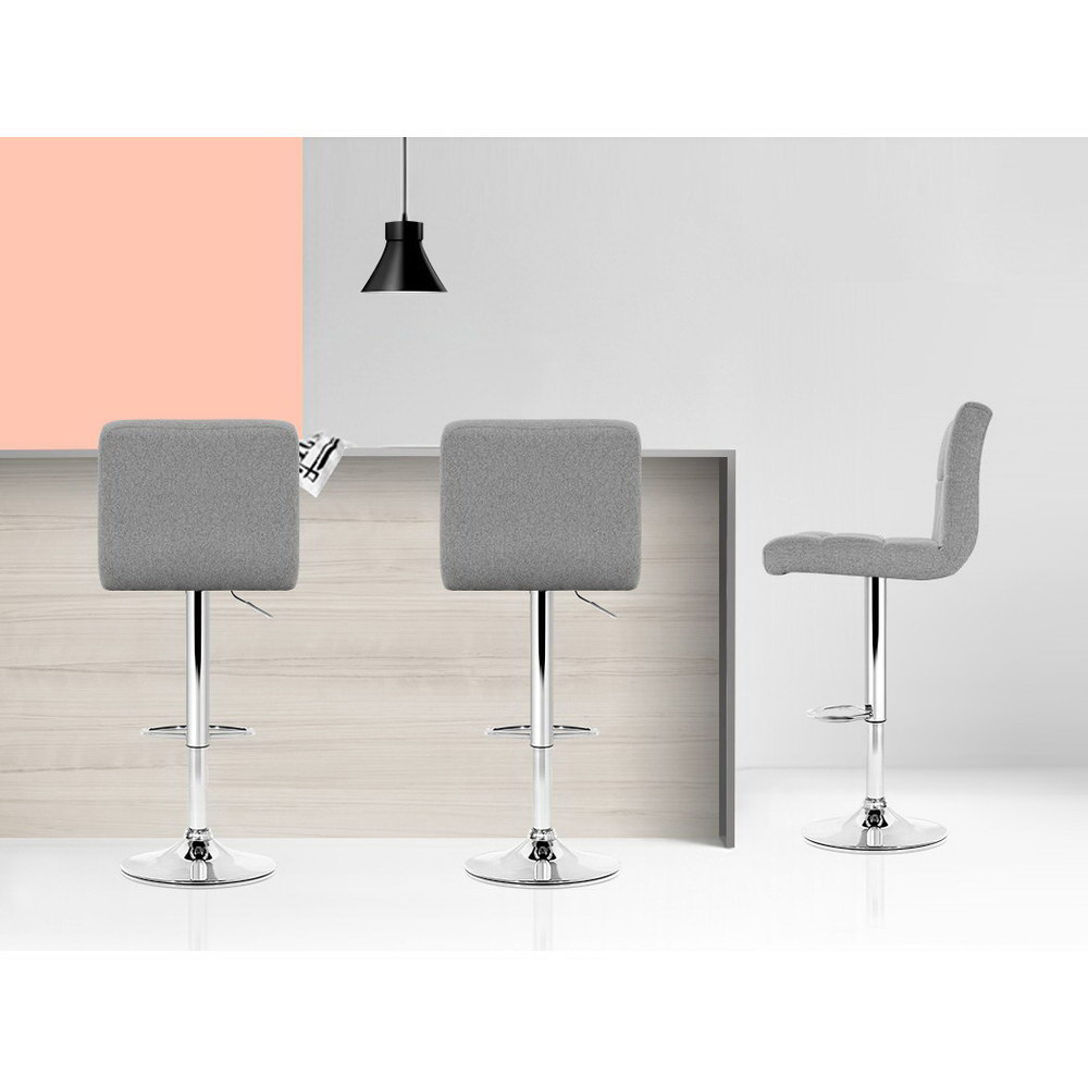 Artiss Bar Stools Gas Lift Fabric Grey view 5