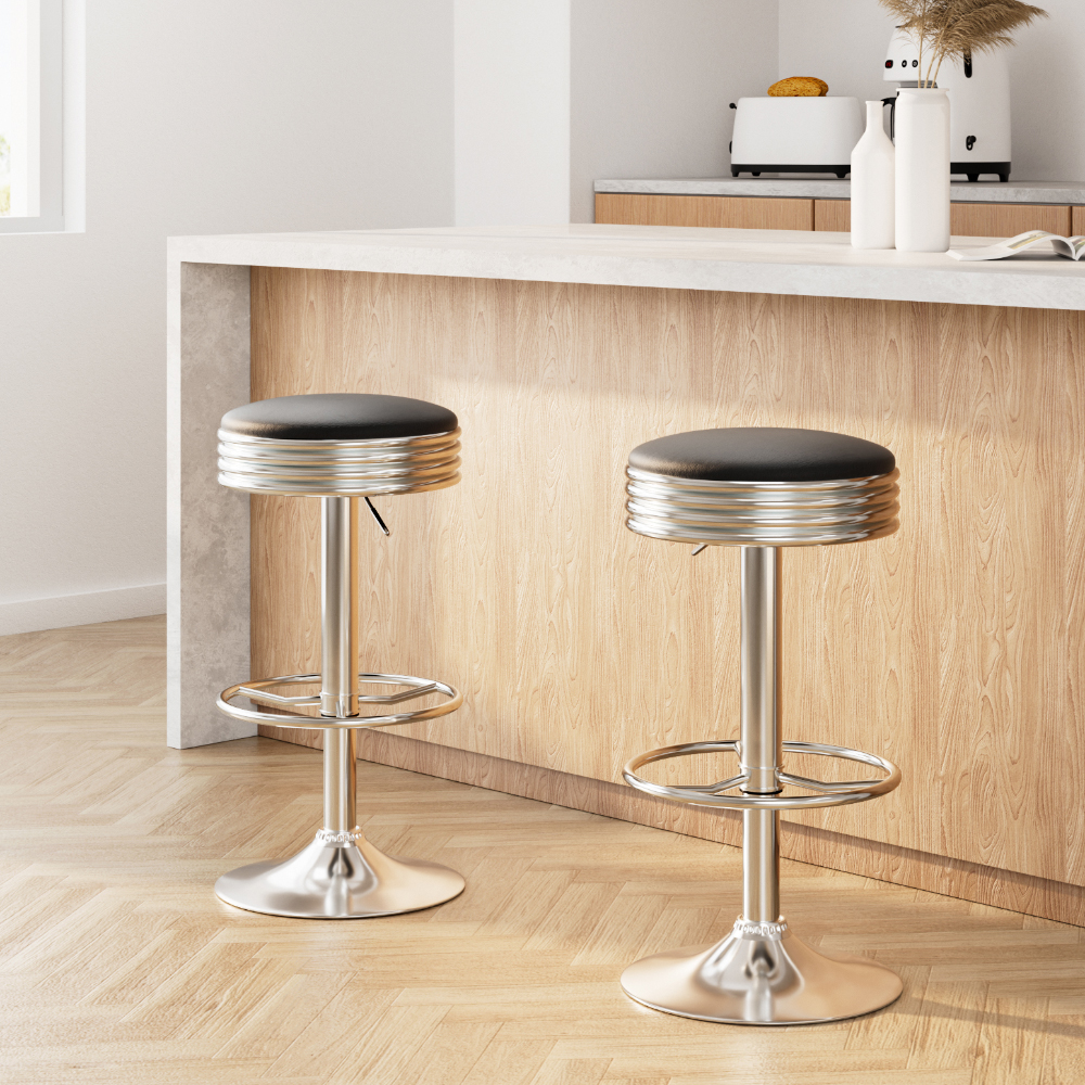 Artiss Backless PU Leather Bar Stools Set of 2 Black Chrome