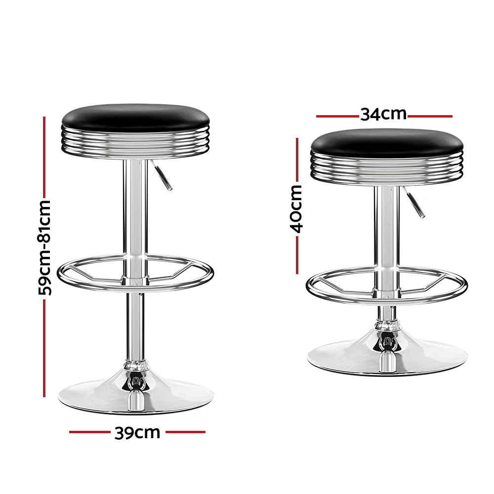 Artiss Backless PU Leather Bar Stools Set of 2 Black Chrome view 2