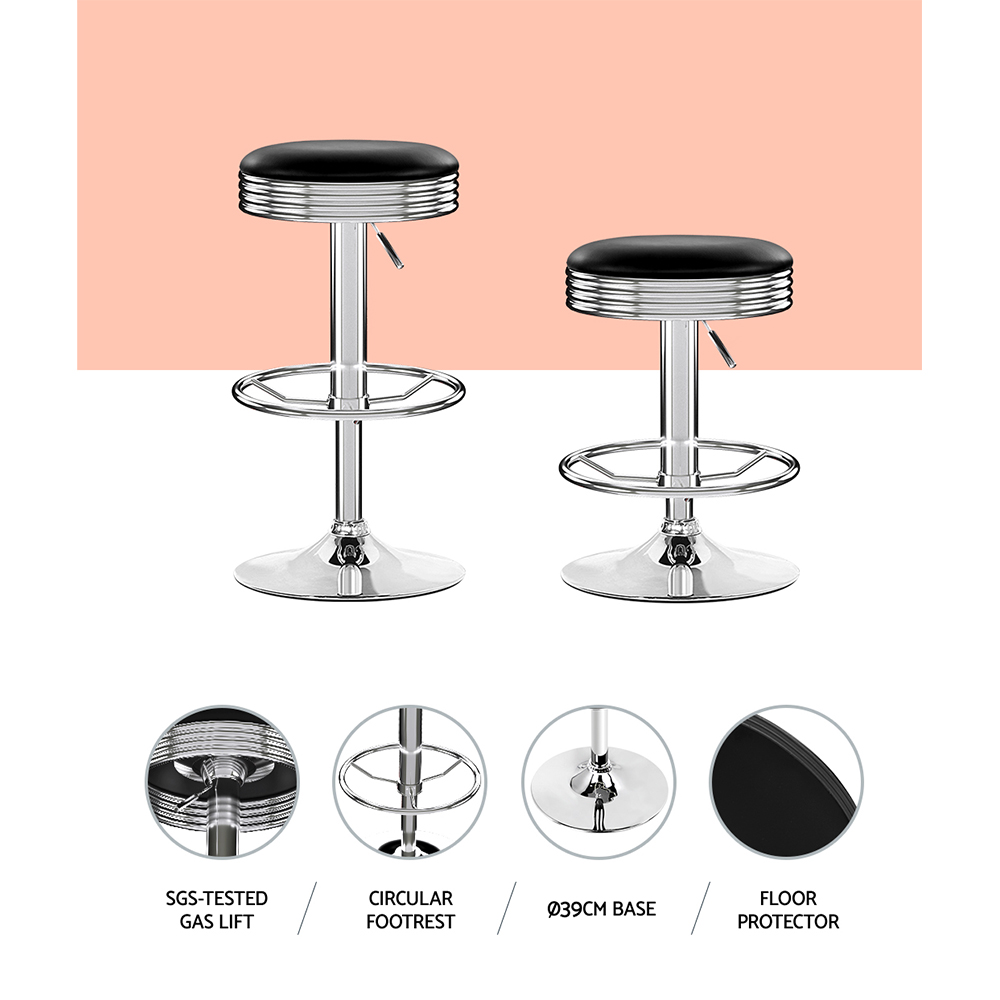 Artiss Backless PU Leather Bar Stools Set of 2 Black Chrome view 5