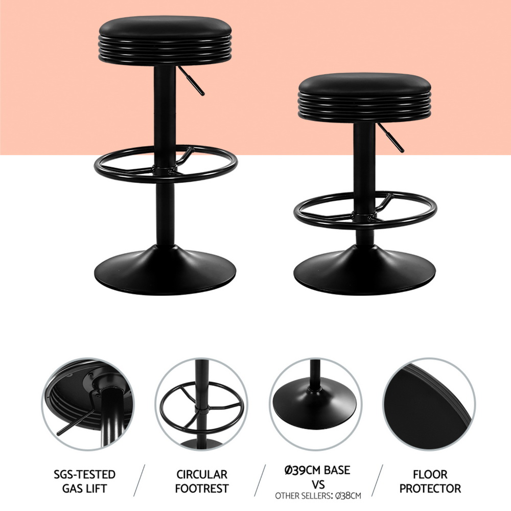 Artiss 4x Bar Stools Leather Padded Gas Lift Black view 4