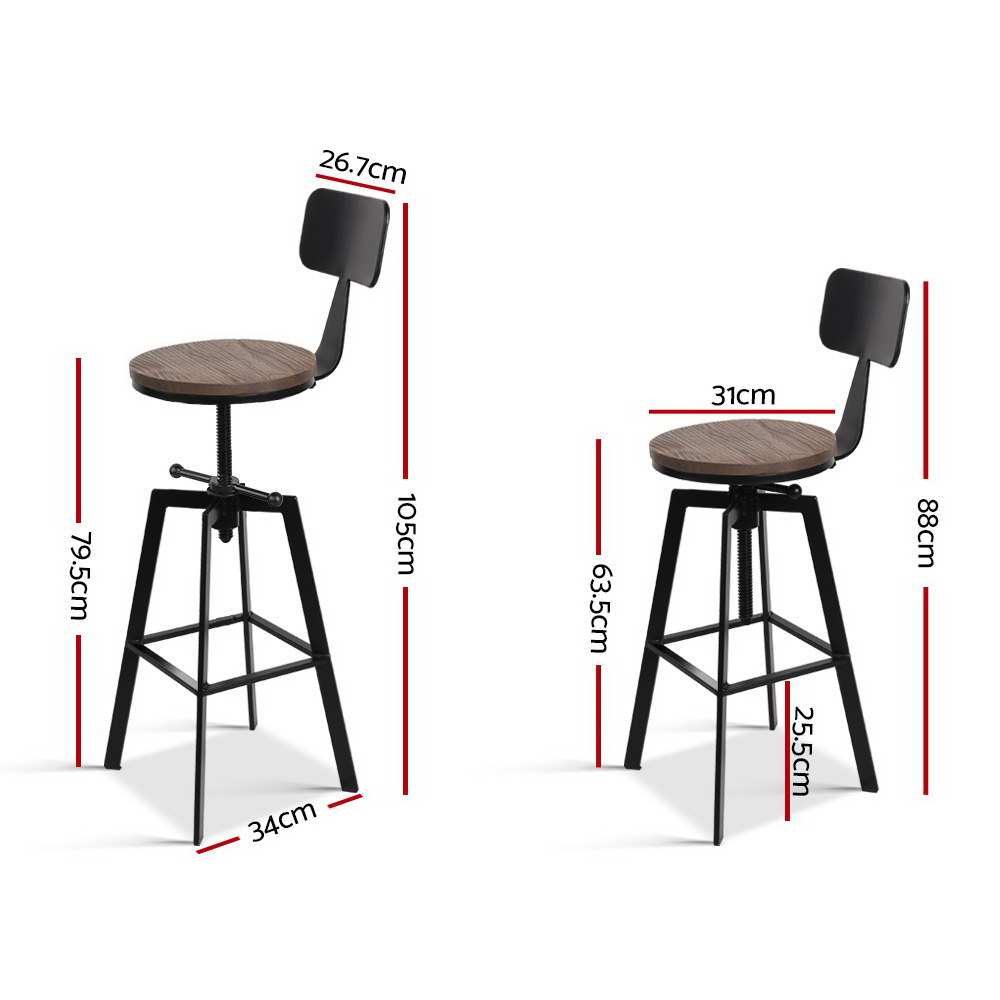 Artiss Vintage Wood Metal Bar Stools Swivel view 2