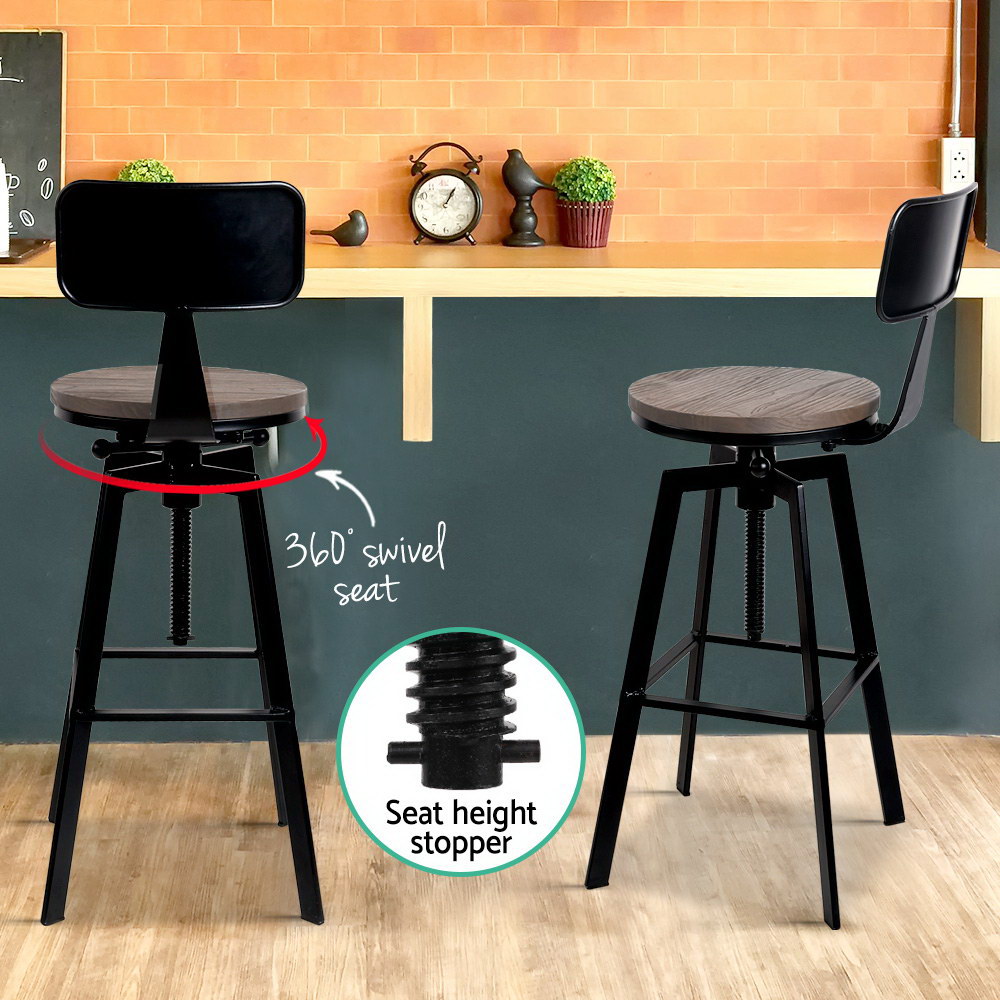 Artiss Vintage Wood Metal Bar Stools Swivel view 5