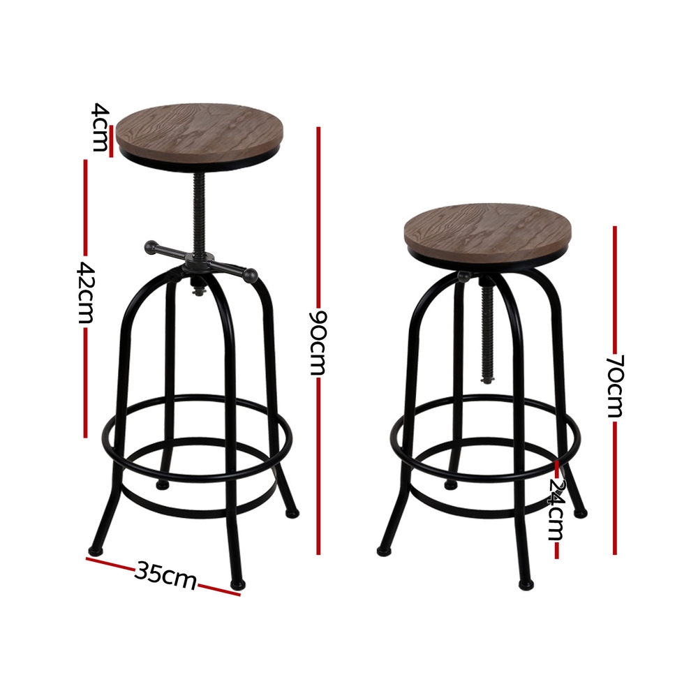 Artiss Angus 4x Vintage Wooden Bar Stools Adjustable view 2