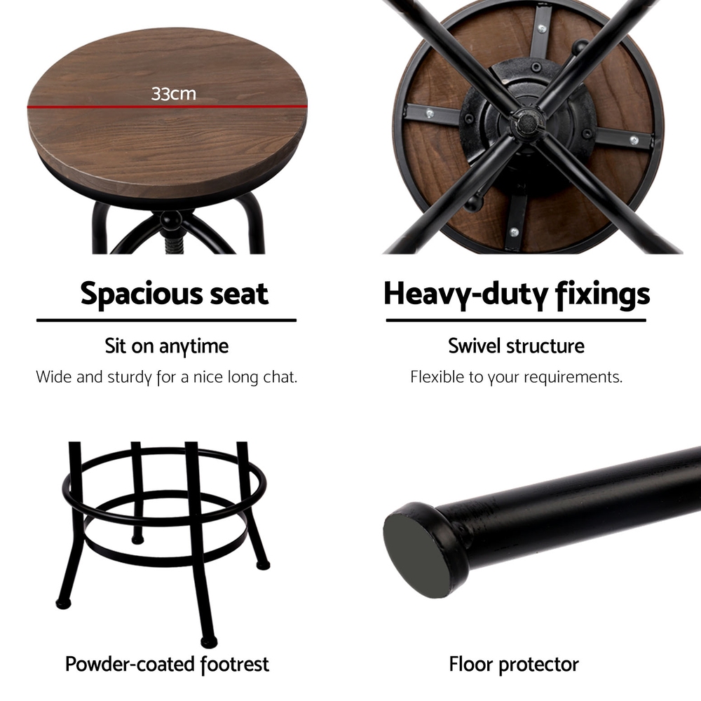 Artiss Angus 4x Vintage Wooden Bar Stools Adjustable view 4