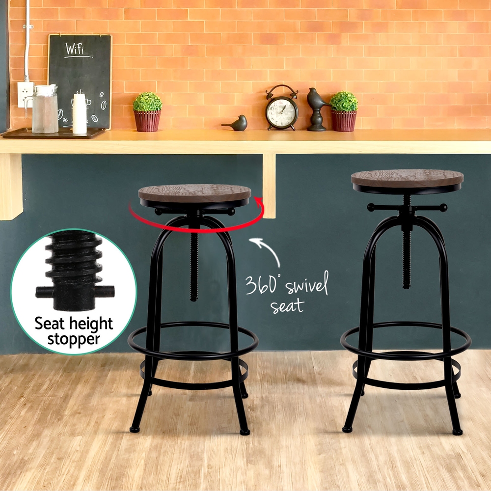 Artiss Angus 4x Vintage Wooden Bar Stools Adjustable view 5