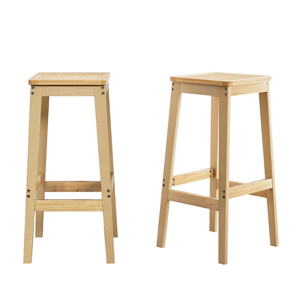 Artiss Bar Stools Rubber Wood Rattan