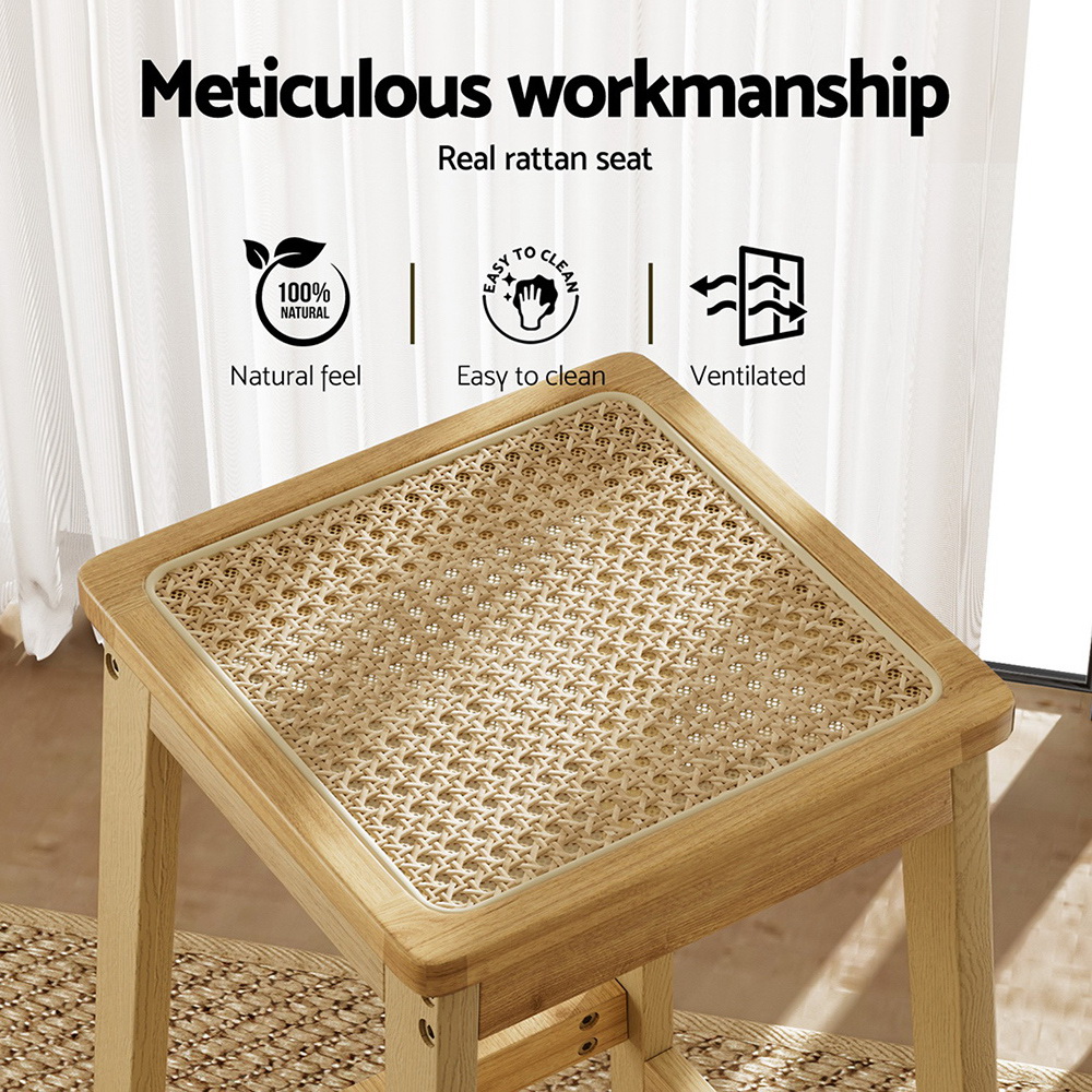 Artiss Bar Stools Rubber Wood Rattan view 4
