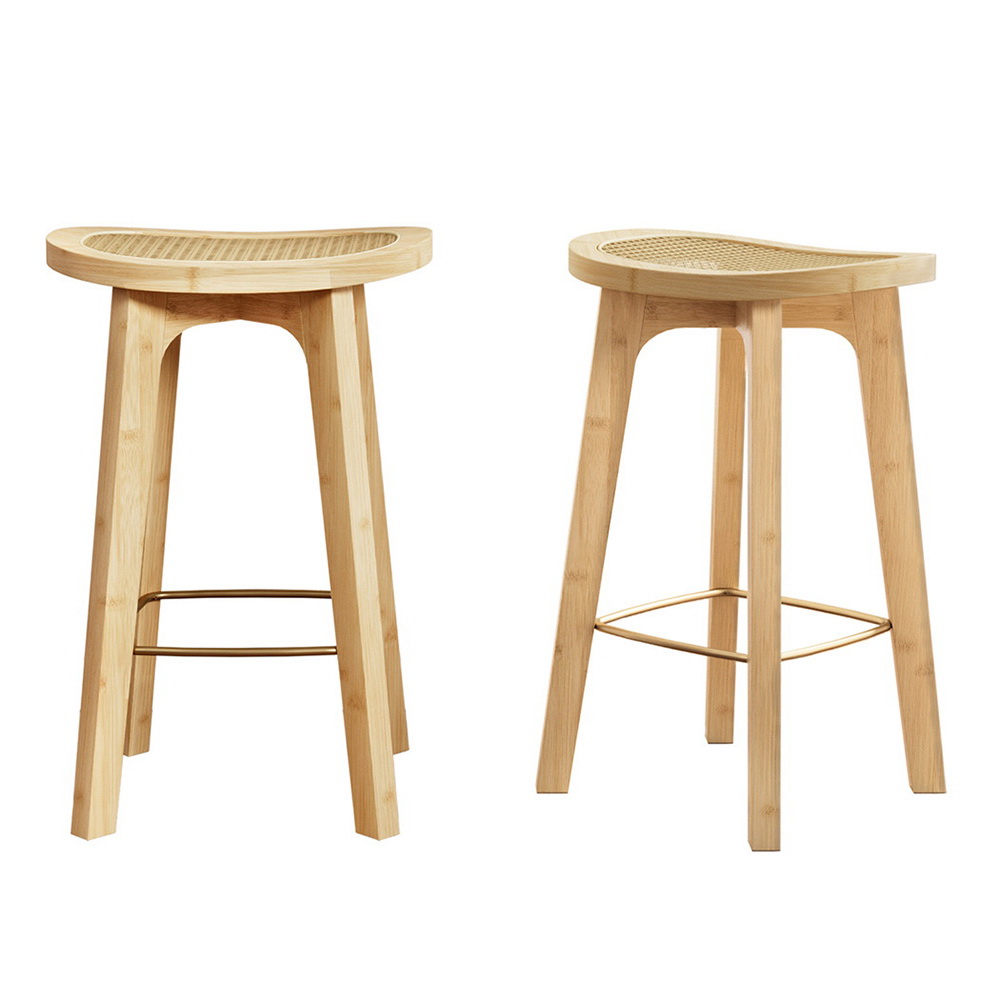 Artiss Bamboo Rattan Bar Stools, Single or Set of 2