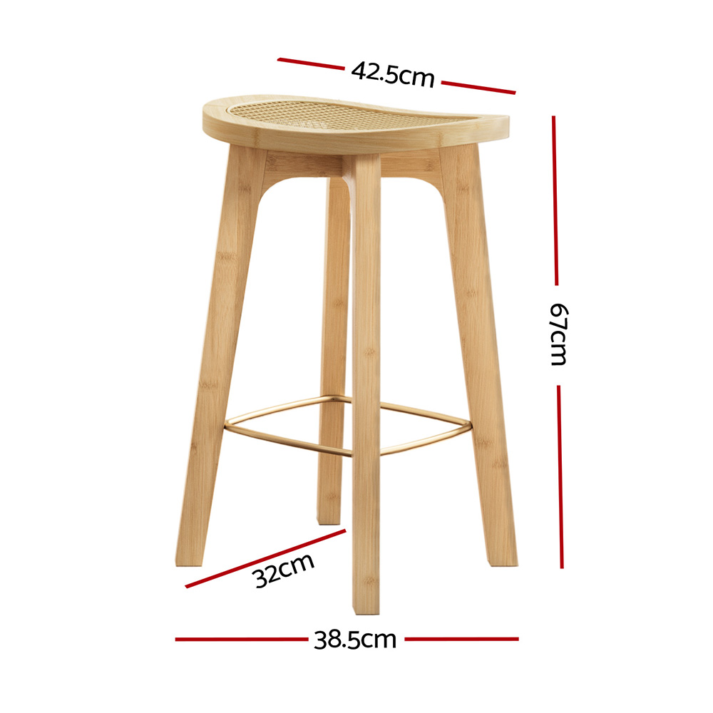 Artiss Bamboo Rattan Bar Stools, Single or Set of 2 view 2