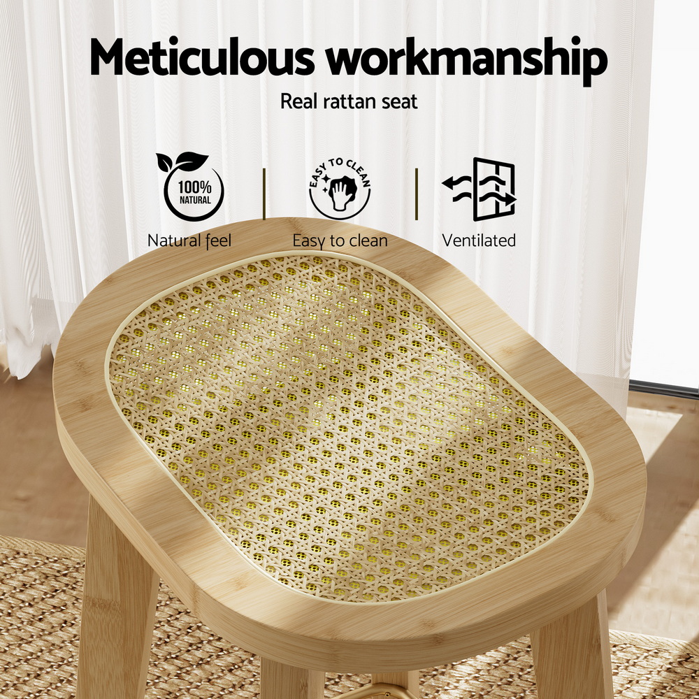 Artiss Bamboo Rattan Bar Stools, Single or Set of 2 view 4