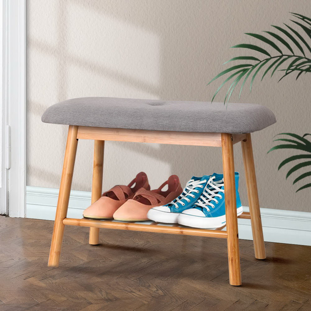 Artiss Shoe Bench with Fabric Seat, 2 Pairs