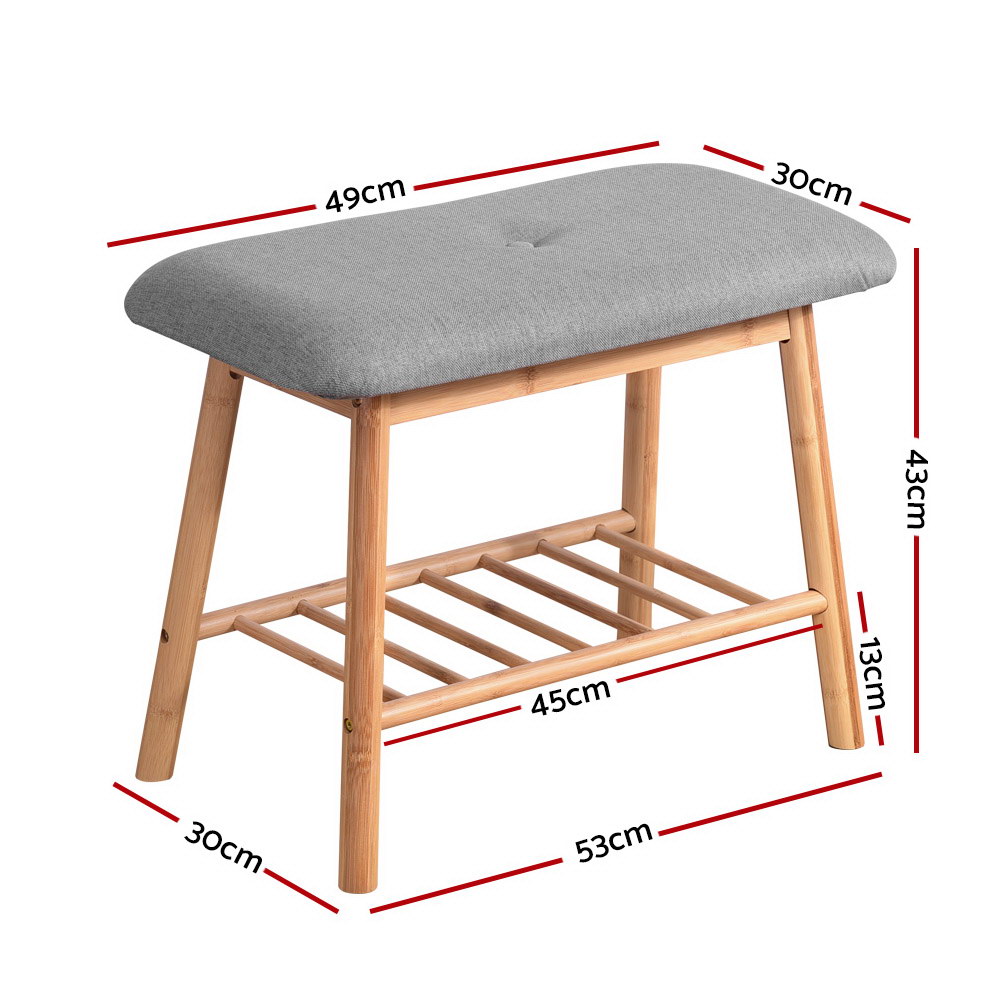 Artiss Shoe Bench with Fabric Seat, 2 Pairs view 2