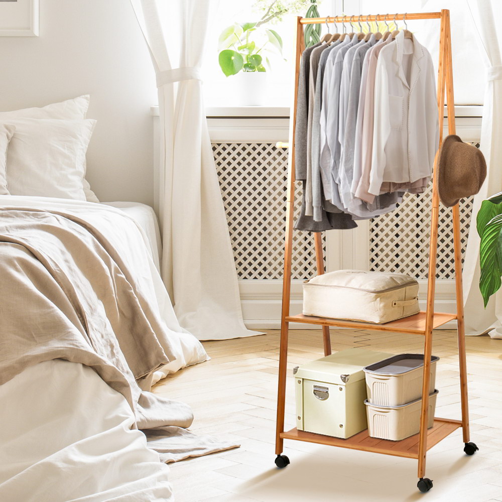 Artiss Bamboo Clothes Rack with Wheels, 165 x 59cm