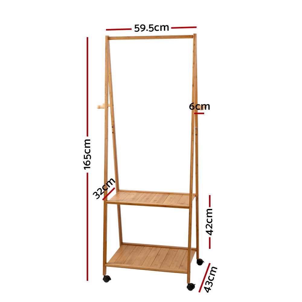 Artiss Bamboo Clothes Rack with Wheels, 165 x 59cm view 4