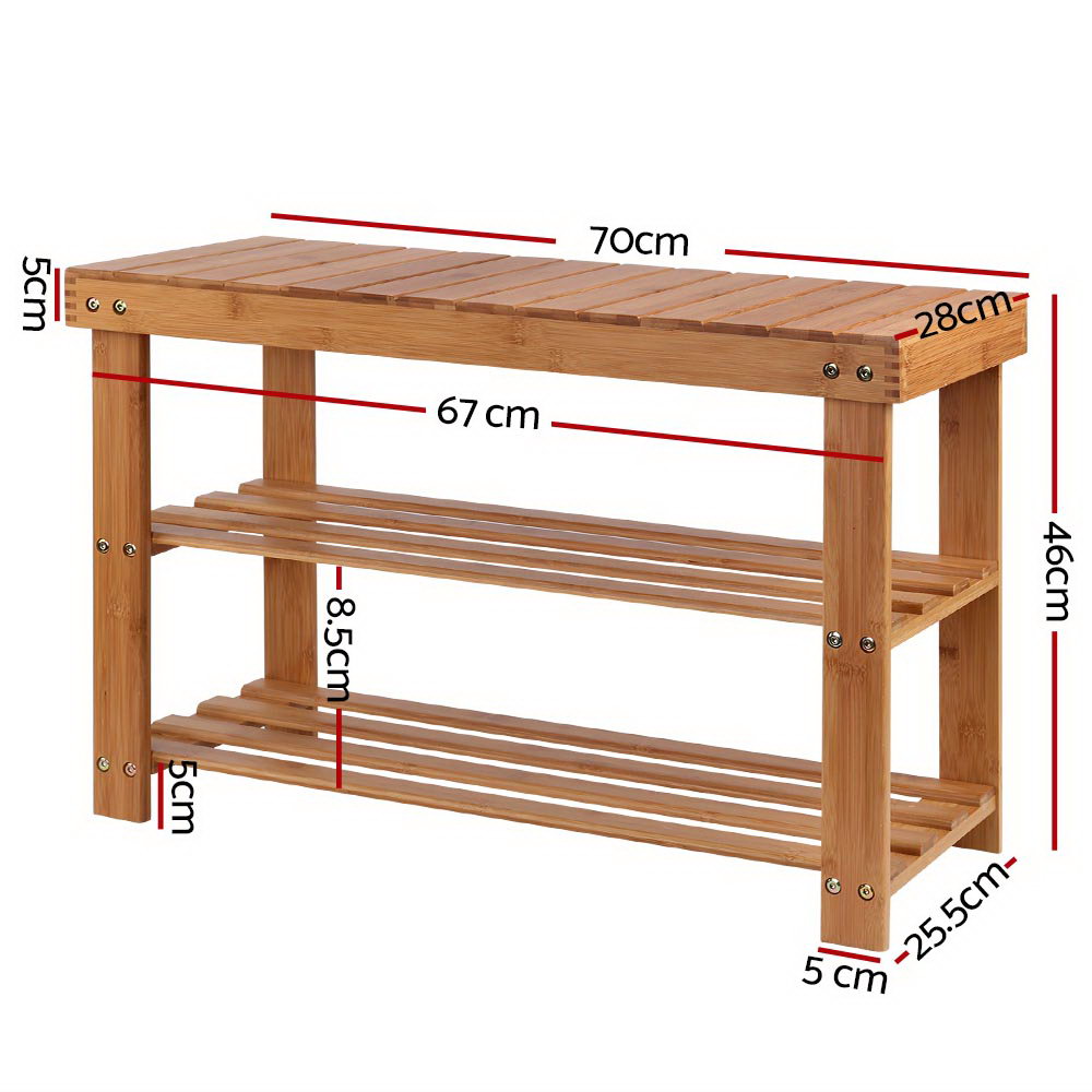 Artiss Bamboo Shoe Bench for 10 Pairs view 2