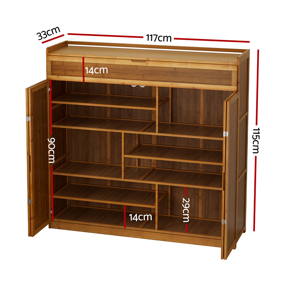 Artiss Bamboo Shoe Rack Cabinet 30 Pairs Storage Cupboard view 3