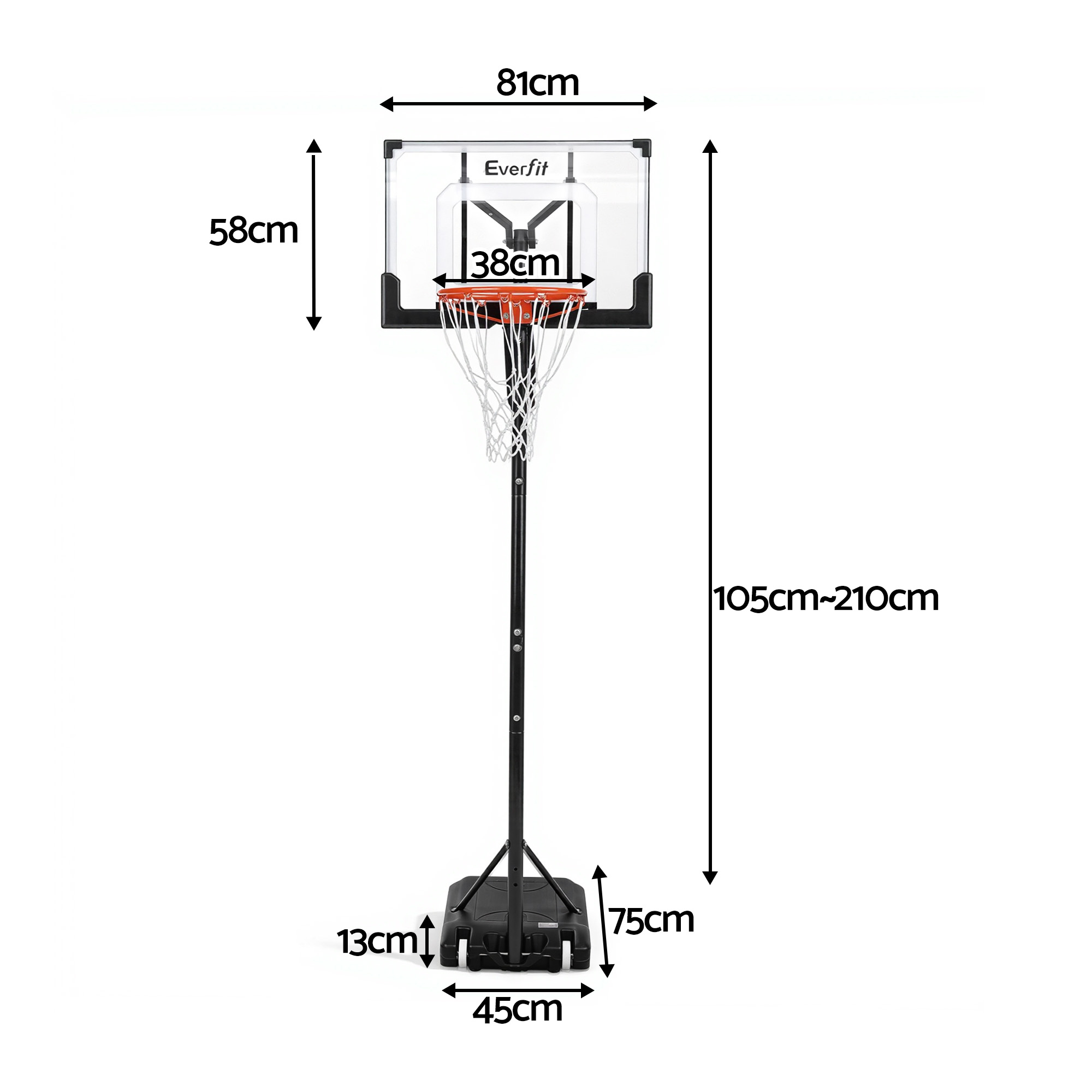 Everfit Portable Basketball Hoop for Pool, 1.05M-2.1M view 2
