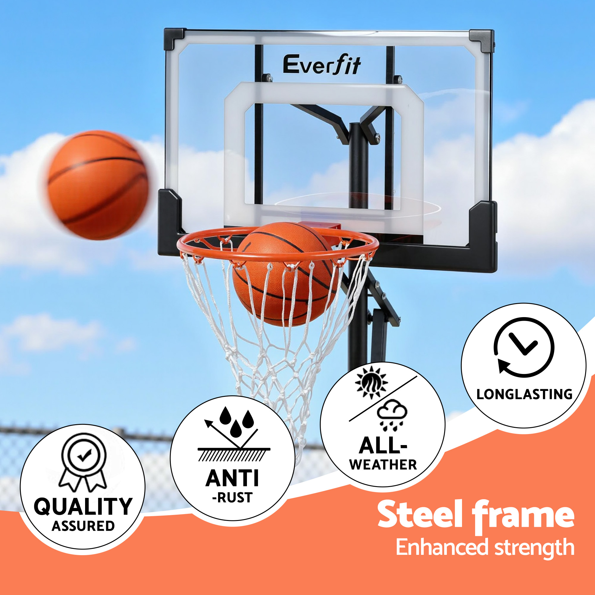 Everfit Portable Basketball Hoop for Pool, 1.05M-2.1M view 5