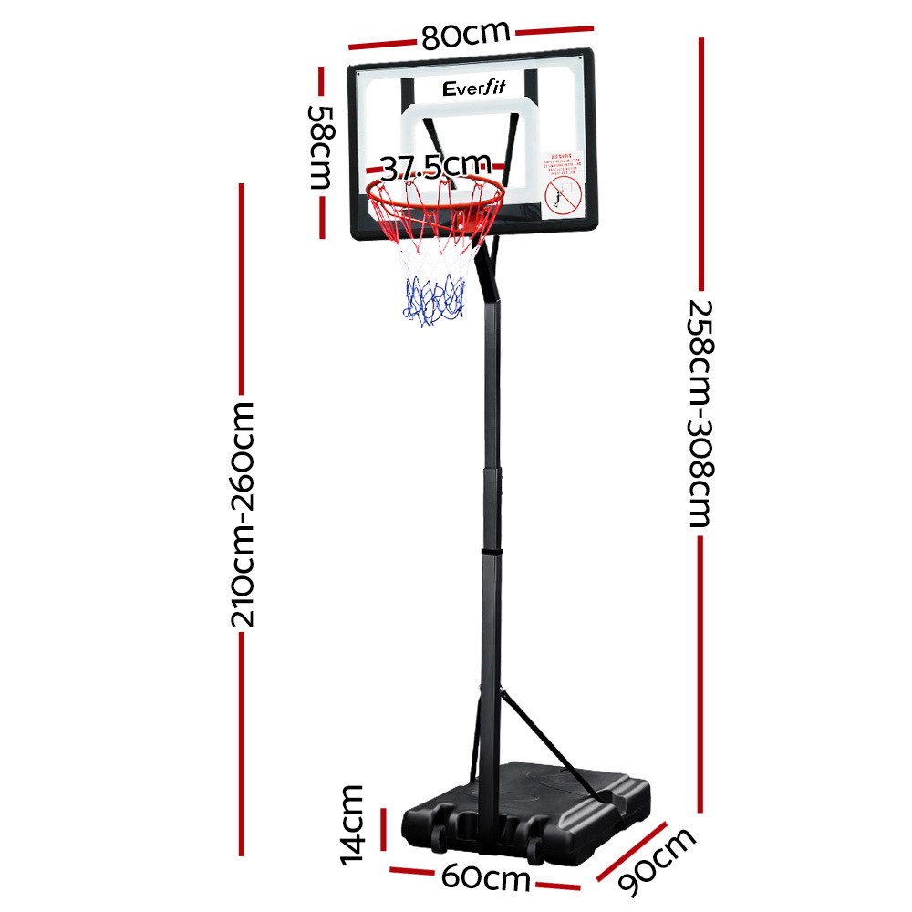 Everfit 2.6M Basketball Hoop Stand 32in PVC Backboard view 2