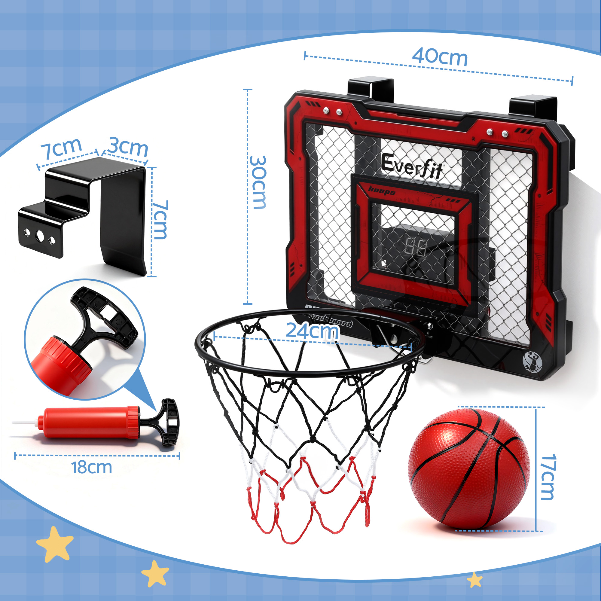Everfit Mini Basketball Hoop Over Door LED Scoreboard view 2
