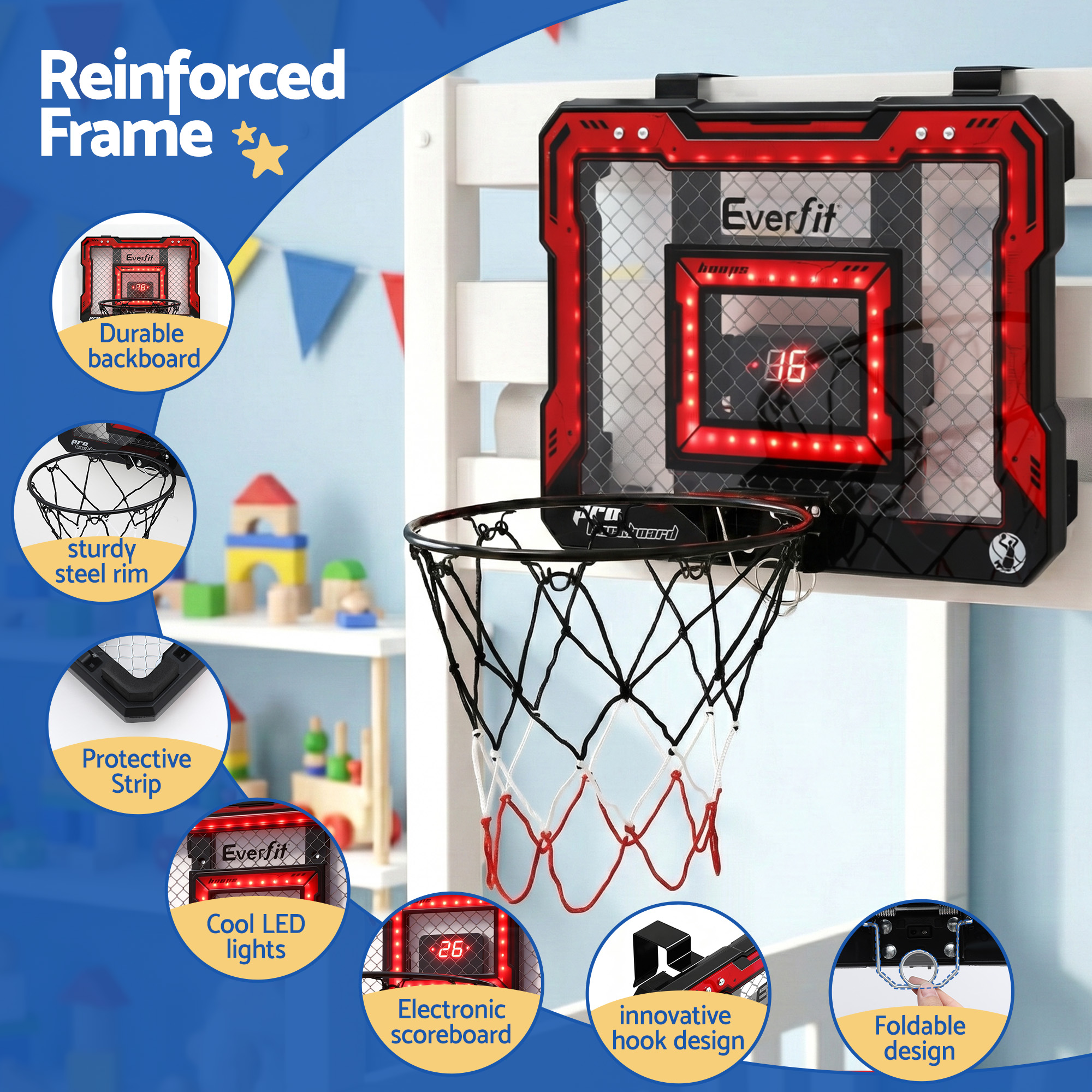 Everfit Mini Basketball Hoop Over Door LED Scoreboard view 4