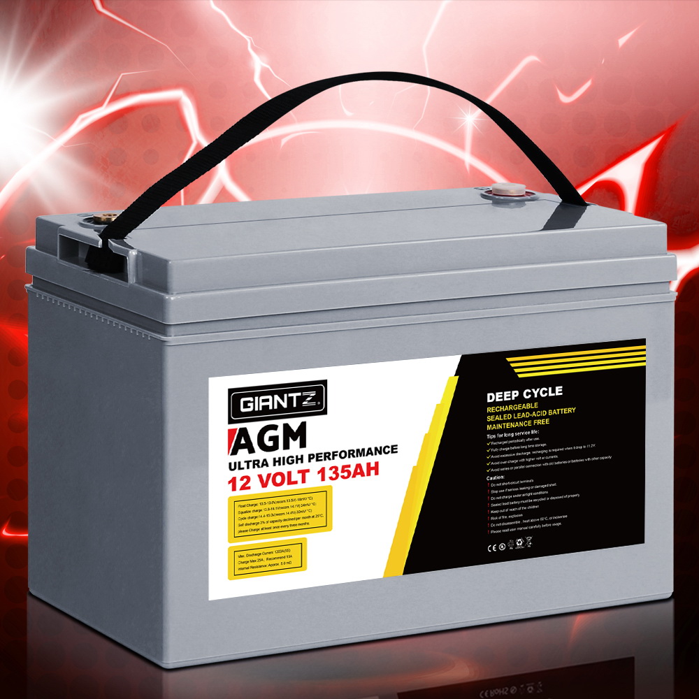 Giantz 12V AGM Deep Cycle Battery, 135Ah or 200Ah