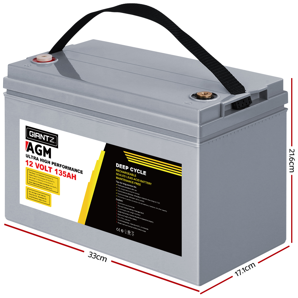 Giantz 12V AGM Deep Cycle Battery, 135Ah or 200Ah view 2