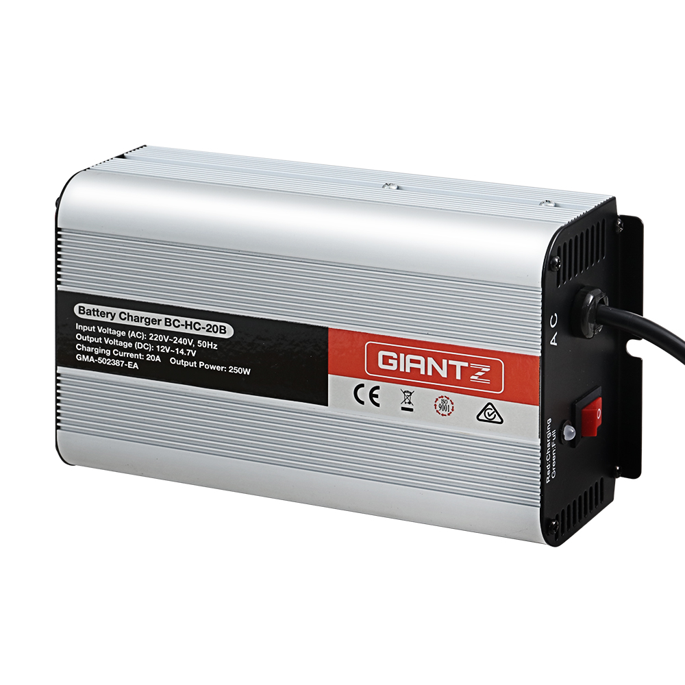 Giantz 12V 20A Car Battery Charger, Black or Silver
