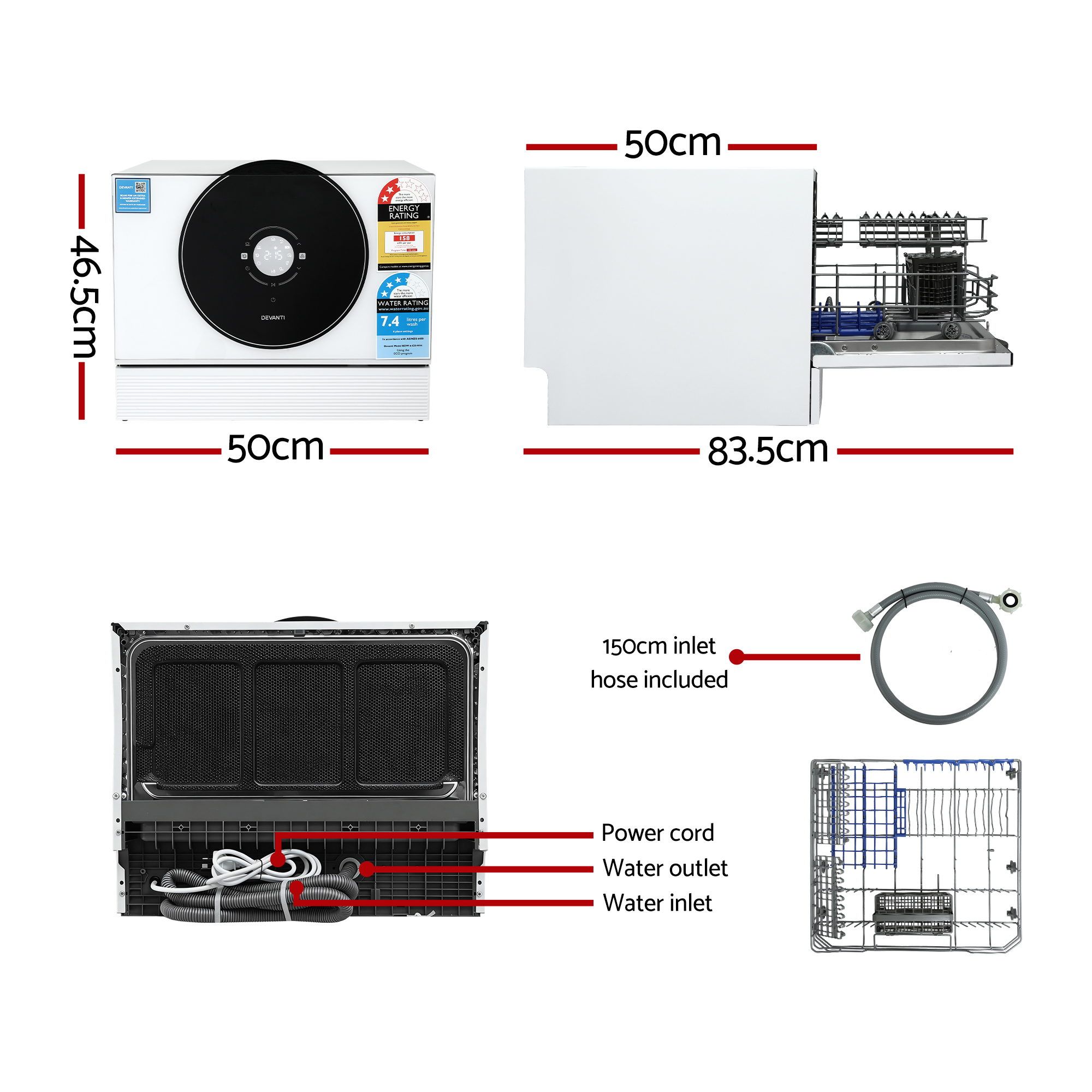 Devanti 6-Place Benchtop Dishwasher 50cm view 2