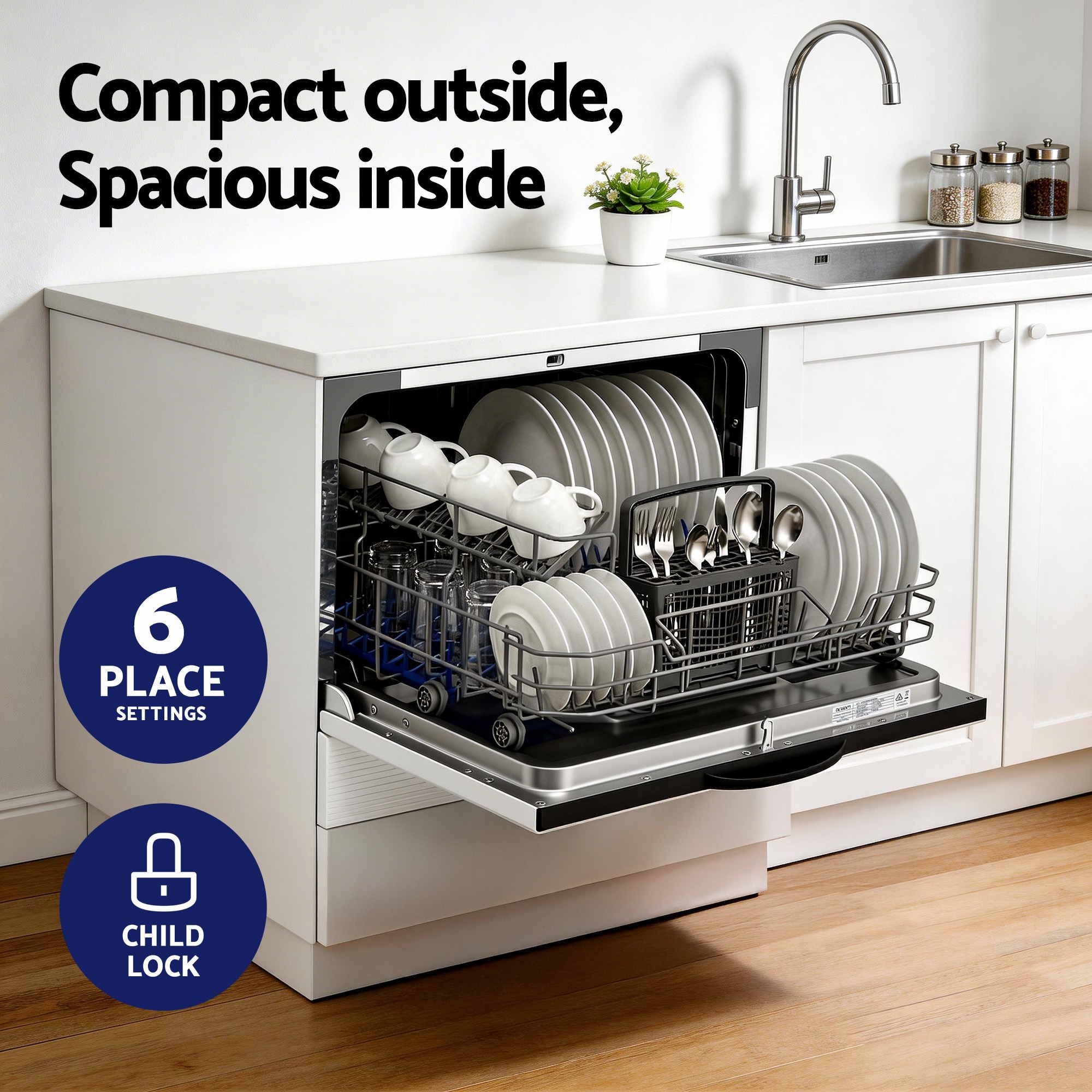 Devanti 6-Place Benchtop Dishwasher 50cm view 4