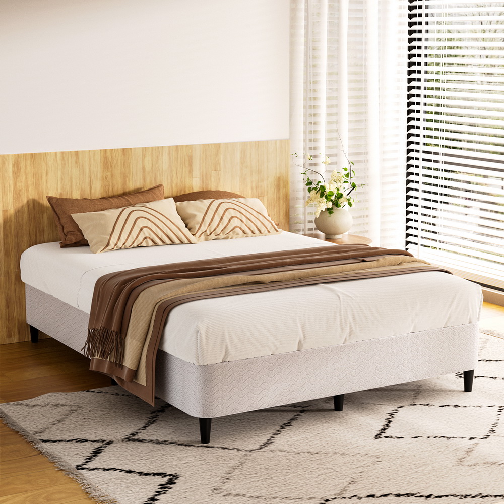 Artiss MASON Metal Bed Frame with Fabric Cover, Grey