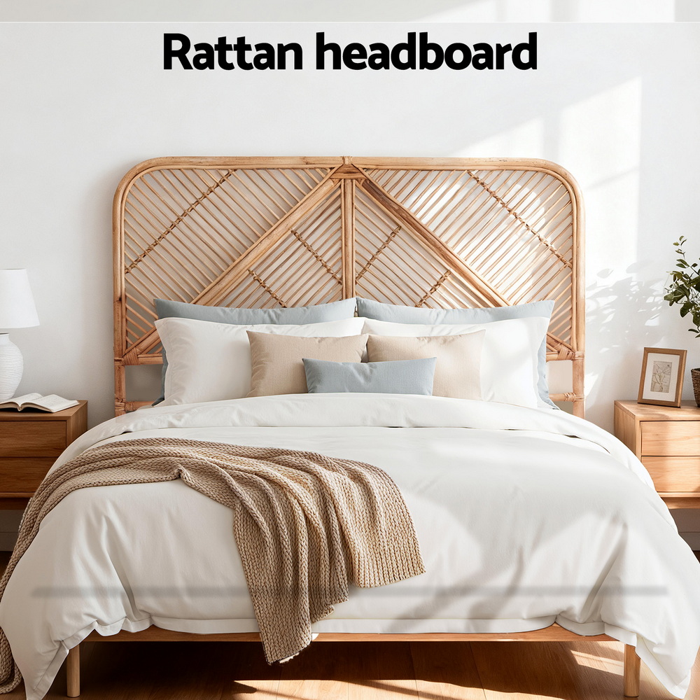 Artiss FRED Rattan Bed Headboard, Pine view 5