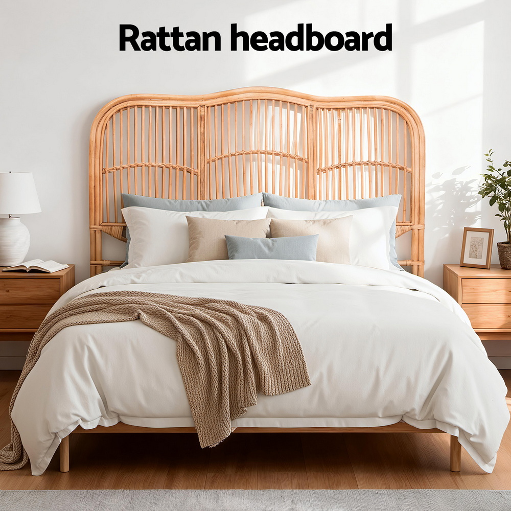 Artiss NERO Rattan Bed Headboard, Pine view 4